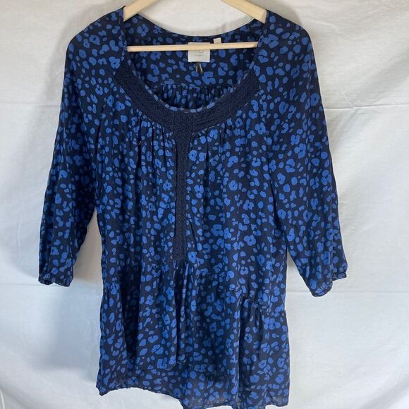Anthropologie HD In Paris Jessica Blue/Black Print Asymmetrical Tunic Sz XS - Picture 2 of 10